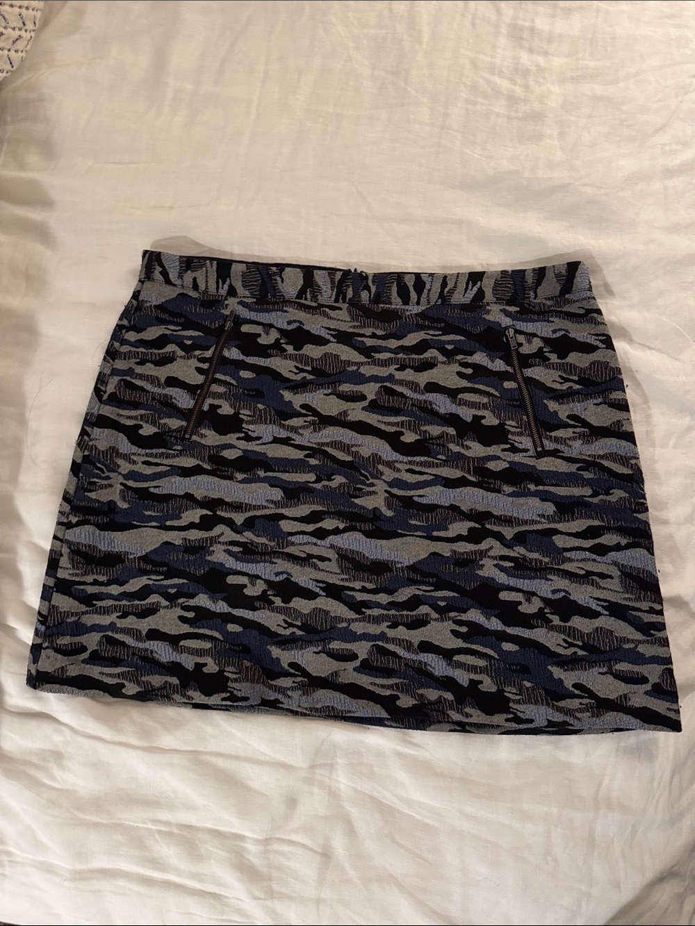 Halogen Camo-Pattern Mini Skirt in Blue, Black and Gray